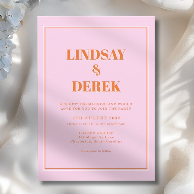 Pink Orange Bold Font Modern Wedding Einladung (Pink Orange Bold Font Modern Wedding Invitation)
