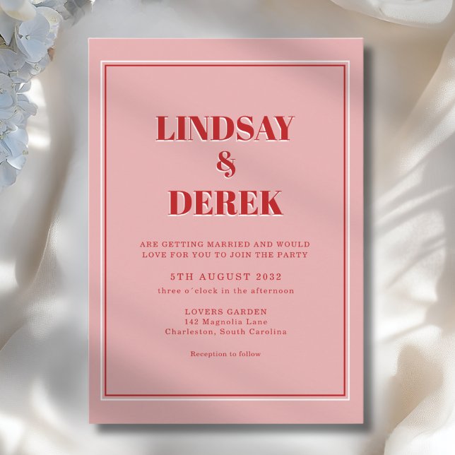 Pink Orange Bold Font Modern Wedding Einladung (Pink Orange Bold Font Modern Wedding Invitation. Print & Instant Downoad)