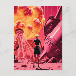 Pink Orange Bombenrauch Retro-Cartoon Postkarte