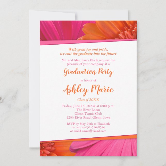 Pink Orange Daisy Graduation Party Invitation (Devant)