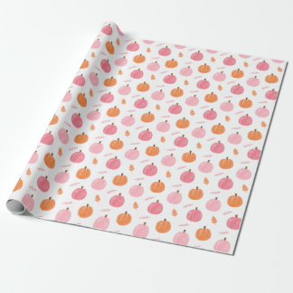Pink Orange Fall Pumpkin Blätter Muster Geschenkpapier