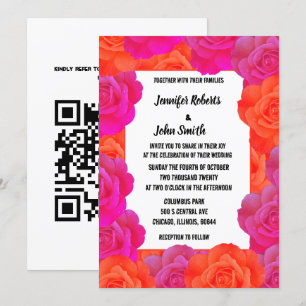 Pink Orange Floral QR Rose Muster Hochzeiten Einladung
