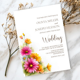 Pink Orange Floral Wedding Einladung