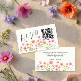 Pink Orange Floral Wedding RSVP QR Code Begleitkarte