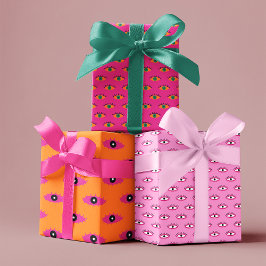 Pink & Orange Funky Evil Eye Pattern Holiday Gesch Geschenkpapier Set