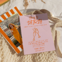 Pink Orange Gezeichnet 30. Whimsical Foto Geburtst