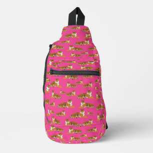 Pink Orange Jungle Tiger Animal Pattern School Crossbody Bag