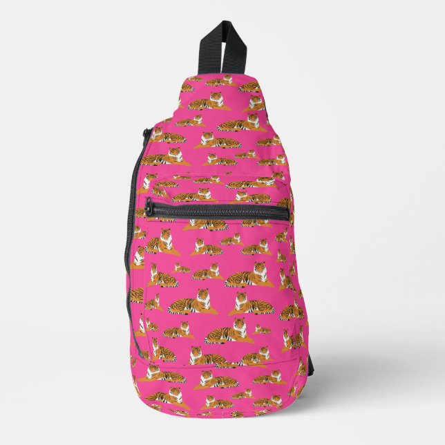 Pink Orange Jungle Tiger Animal Pattern School Crossbody Bag (Vorderseite)