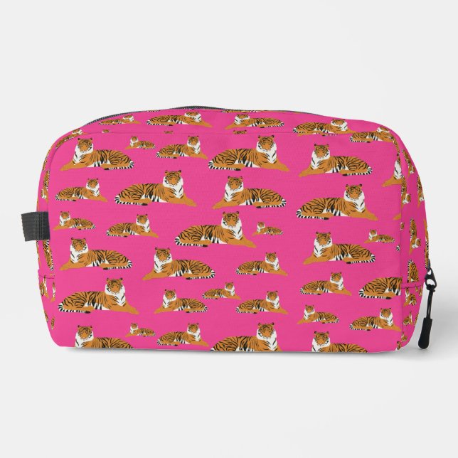 Pink Orange Jungle Tiger Animal Pattern School Waschbeutel (Vorderseite)