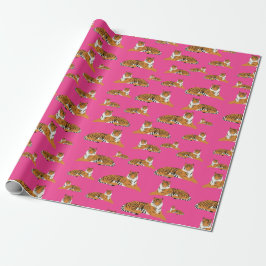 Pink Orange Jungle Tiger Tiermuster Geschenkpapier