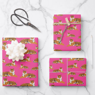 Pink Orange Jungle Tiger Tiermuster Geschenkpapier Set