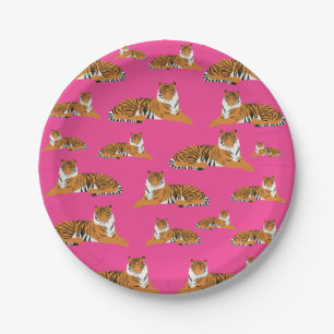 Pink Orange Jungle Tiger Tiermuster Pappteller
