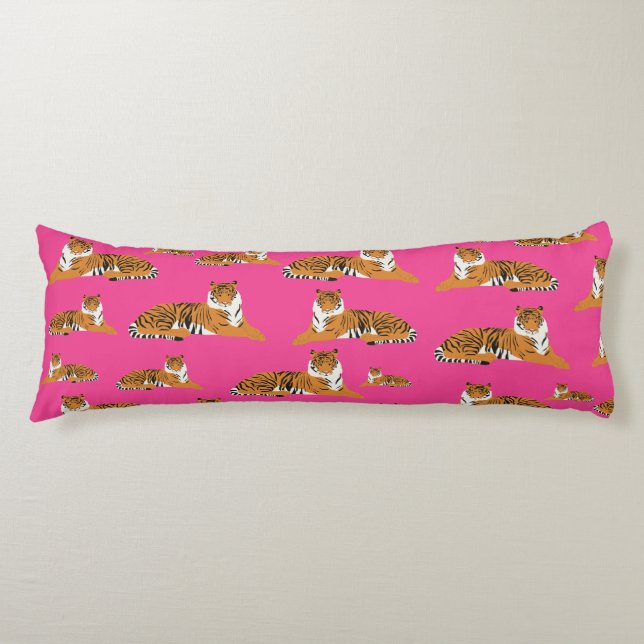 Pink Orange Jungle Tiger Tiermuster Seitenschläferkissen (Vorderseite)