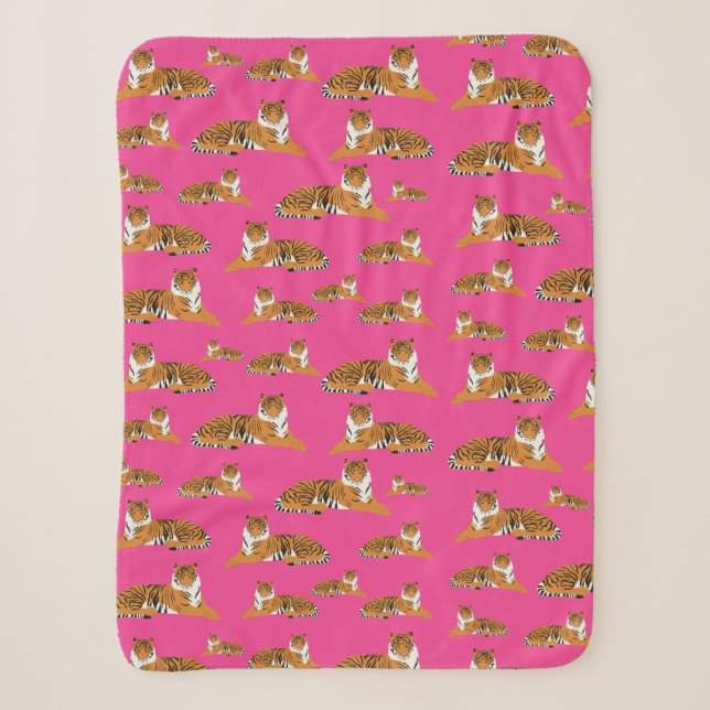 Pink Orange Jungle Tiger Tiermuster Sherpadecke (Vorderseite)