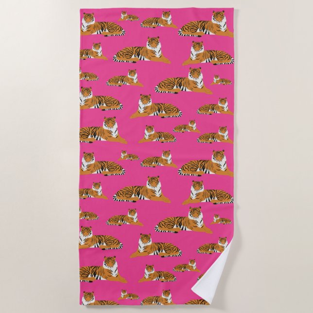 Pink Orange Jungle Tiger Tiermuster Strandtuch (Vorderseite)