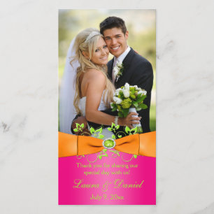 Pink Orange Lime Floral Mariage Carte photo 2