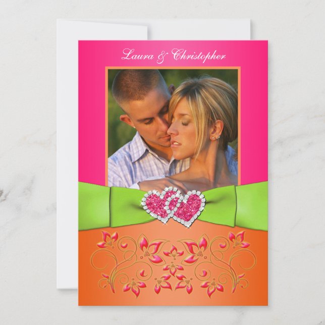 Pink Orange Lime Floral Rejoint Coeurs Invitation  (Devant)