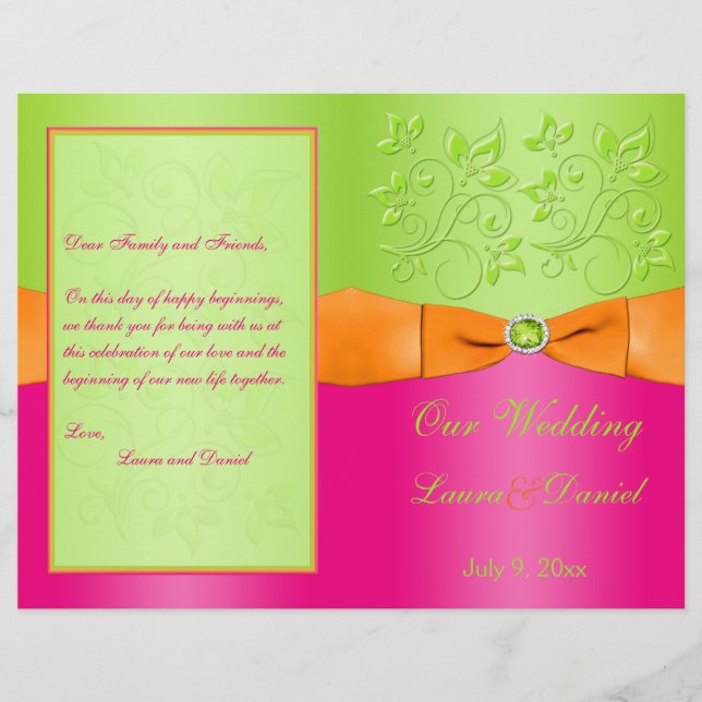 Pink, Orange, Lime Floral Wedding Programme (Devant)