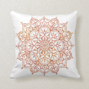 Pink & Orange Mandala auf weißer Glam Beauty Kissen