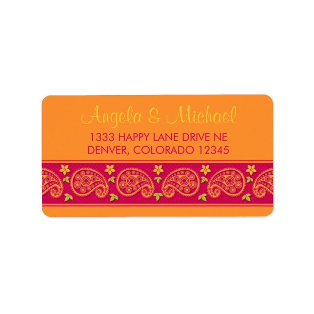 Pink Orange Paisley Floral Rücksendeadressen-Aufkl Adressaufkleber (Vorne)