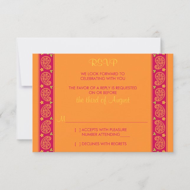 Pink Orange Paisley Floral Wedding Repair Card RSVP Karte (Vorderseite)