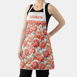Pink Orange Peonys Blumenmuster | Personalisiert Schürze