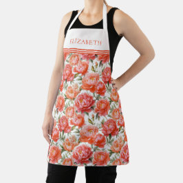 Pink Orange Peonys Blumenmuster | Personalisiert Schürze