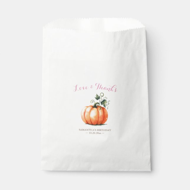 Pink Orange Pumpkin Baby Dusche Bonbons Geschenktütchen (Vorderseite)
