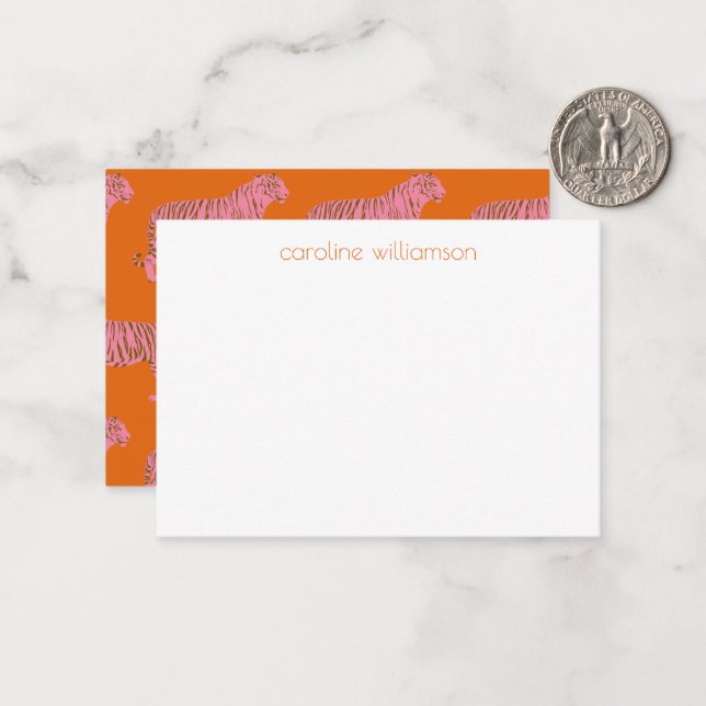 Pink Orange Tiger Personalized Gift Enclosure Mitteilungskarte (Vorderseite/Rückseite Beispiel)