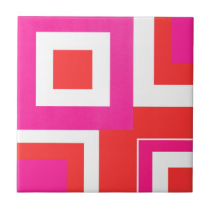 Pink-orange weißer geometrischer Block Fliese