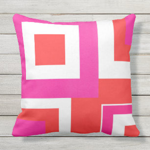 Pink-orange weißer geometrischer Block Kissen Für Draußen