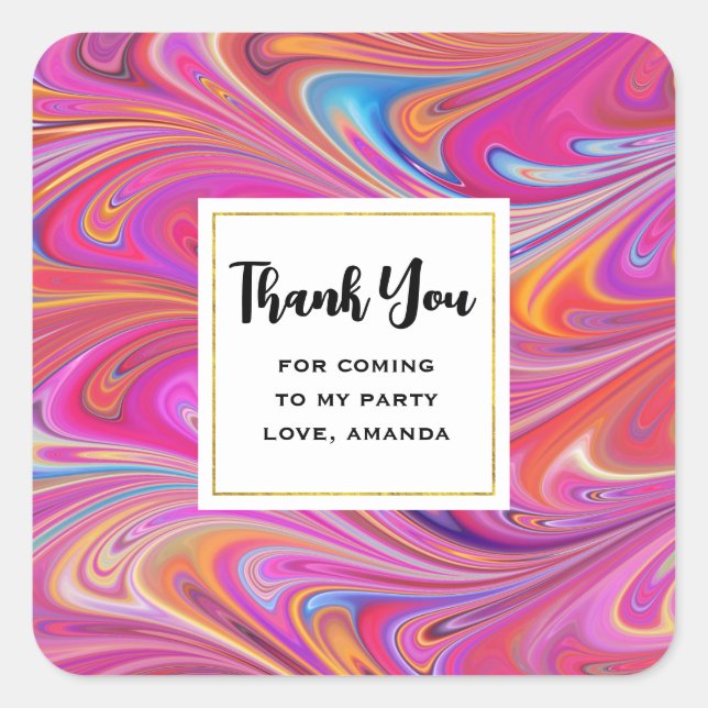 Pink Orange Wirbel Abstract Design Party Vielen Da Quadratischer Aufkleber (Vorderseite)