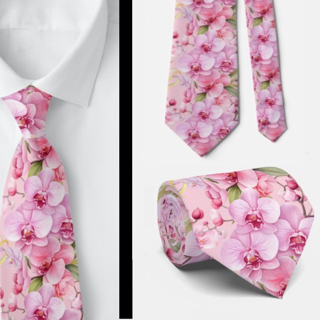 Pink Orchid Blume Neck Tie Krawatte (Von Creator hochgeladen)