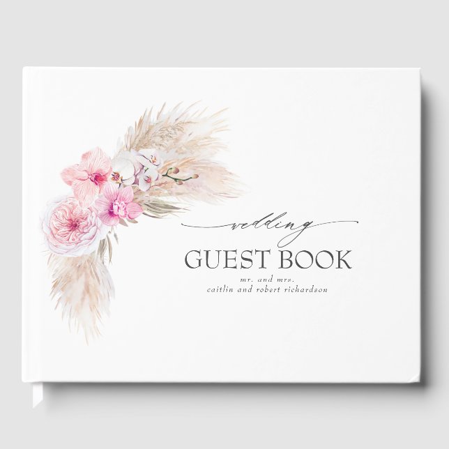 Pink Orchid Blume Pampas Grass Wedding Gästebuch (Vorderseite)