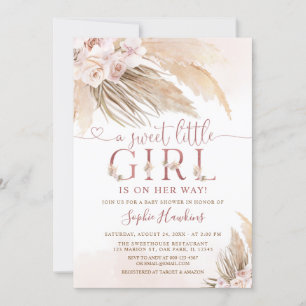 Pink Orchid Boho Pampas Grass Girl Babydusche Einladung
