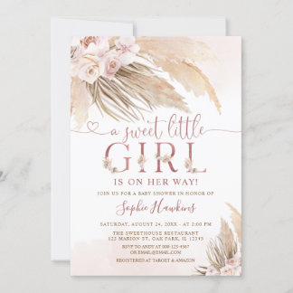 Pink Orchid Boho Pampas Grass Girl Babydusche Einladung