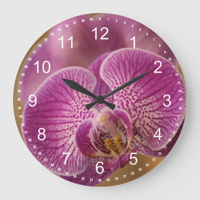 Pink Orchid Flower Große Wanduhr (Vorderseite)