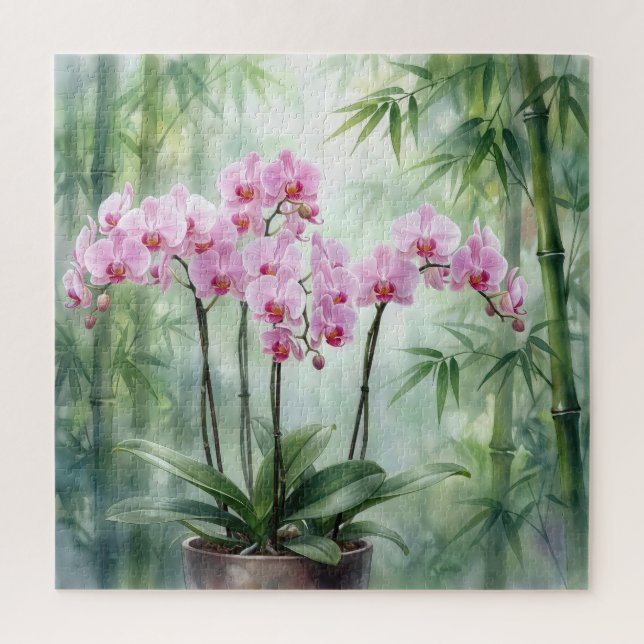 Pink Orchid Plant On Bamboo Background (Vertikal)