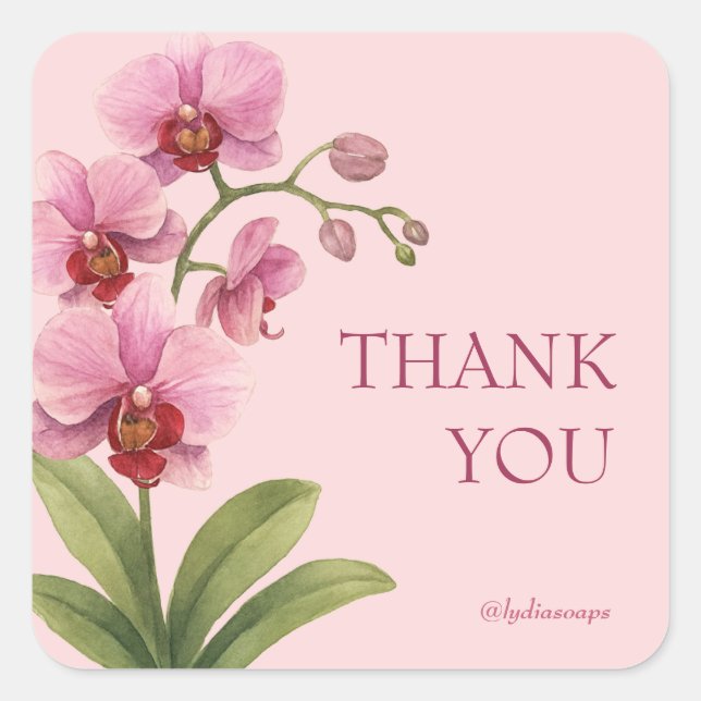 Pink Orchid Square Geschäft Danke-Aufkleber Quadratischer Aufkleber (Vorderseite)