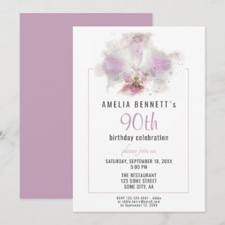 Pink Orchid Watercolor Floral 90. Geburtstagsparty Einladung