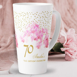 Pink Orchid Watercolor Gold Glitter 70th Birthday Milchtasse