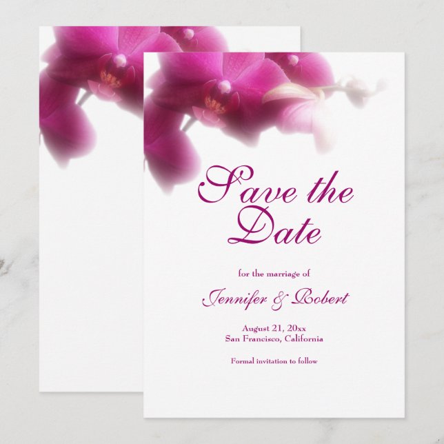 Pink Orchid Wedding Save the Date Announcement Einladung (Vorne/Hinten)