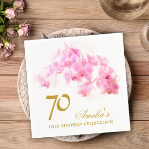 Pink Orchidee Aquarell Gold Glitter 70. Geburtstag Serviette
