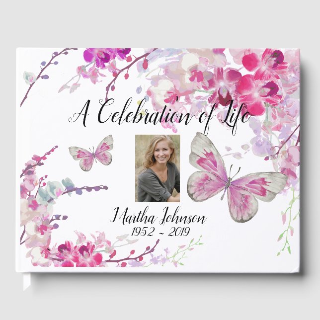 Pink Orchids & Butterfly Gästebuch (Vorderseite)
