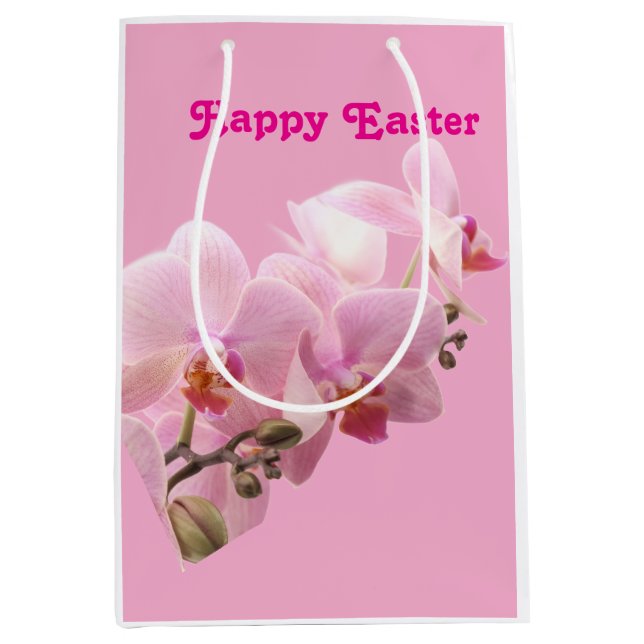 Pink Orchids “Happy Easter”  Mittlere Geschenktüte (Vorderseite)