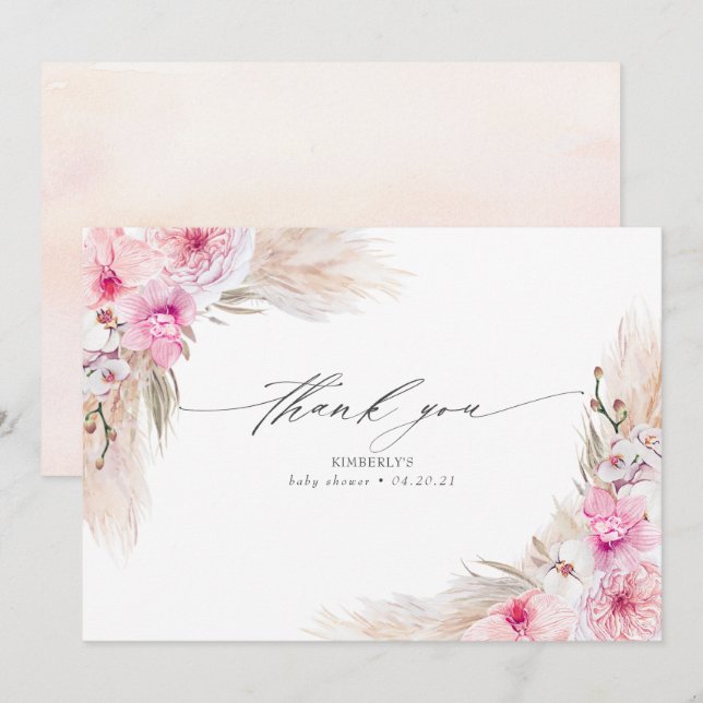 Pink Orchids Pampas Grass Dusche Vielen Dank Dankeskarte (Vorne/Hinten)