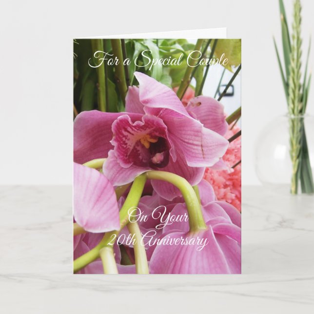Pink Orchids Personalised 20th Wedding Anniversary Karte (Vorderseite)