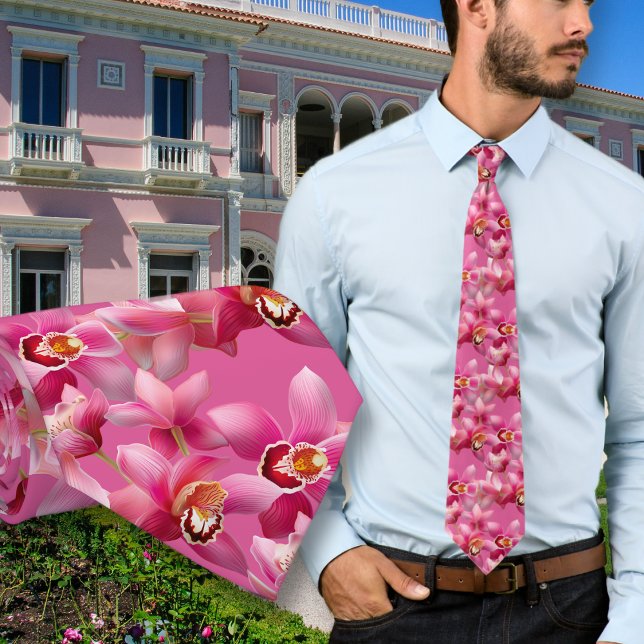 Pink Orchids Wedding Grooms Neck Tie Krawatte (Von Creator hochgeladen)