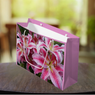Pink Oriental Lilies Floral Große Geschenktüte
