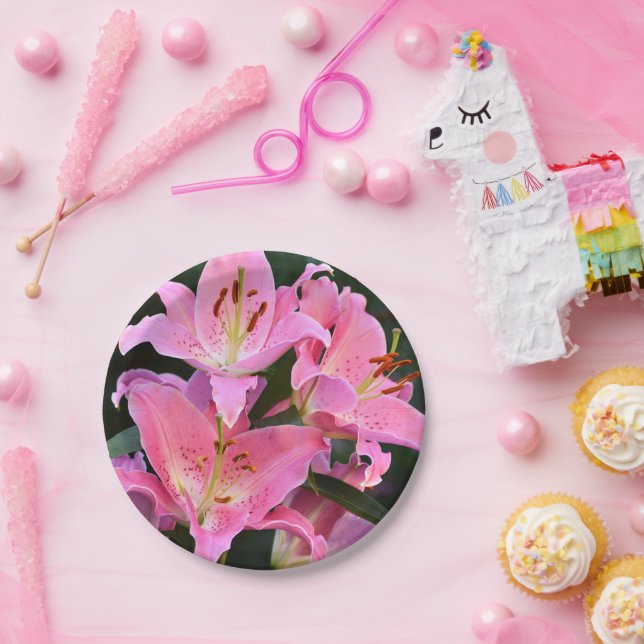 Pink Oriental Lilies Floral Pappteller (Party)